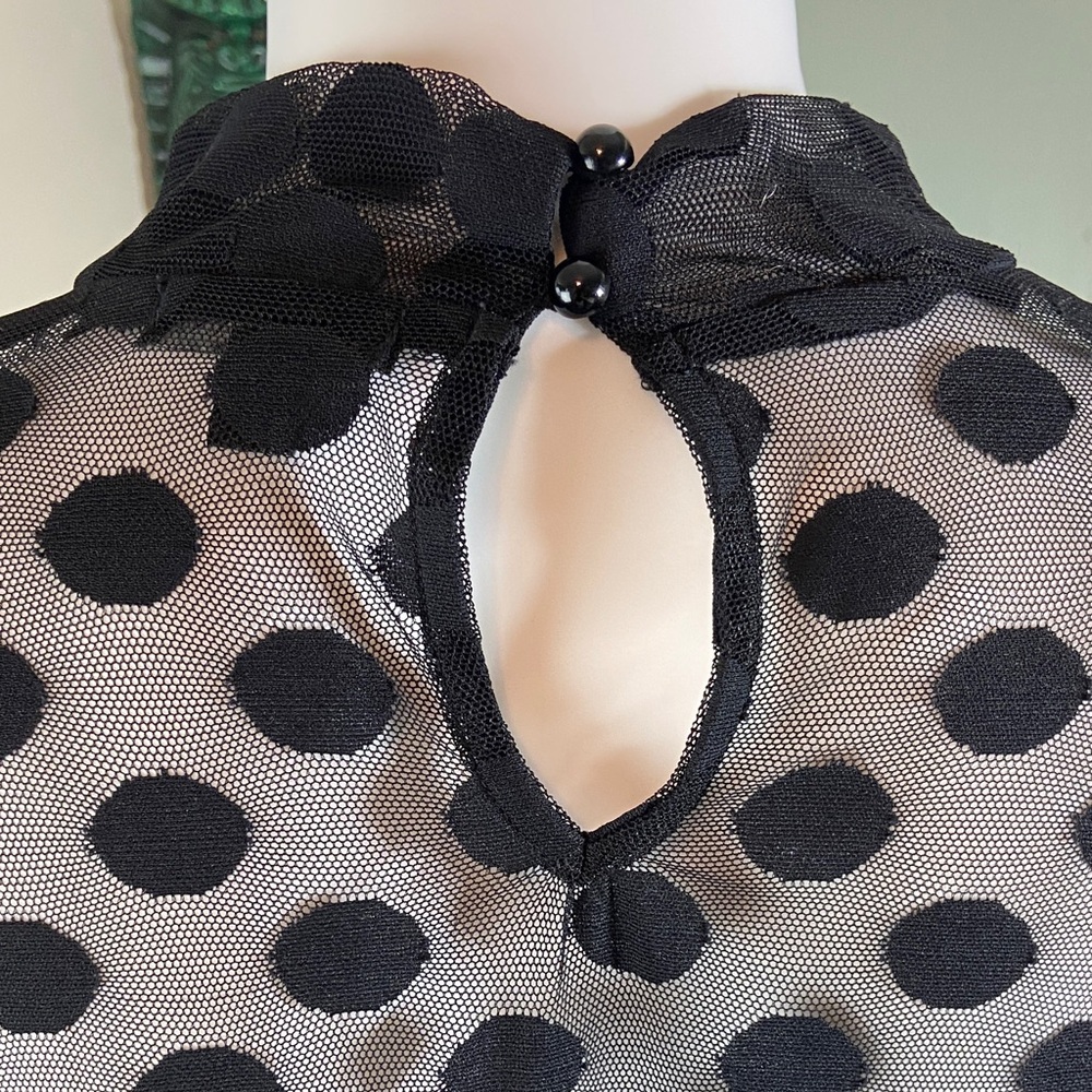 Lane Bryant mesh stretch Black Polka Dot Sheer Blouse 14/16 mock neck - Picture 10 of 13